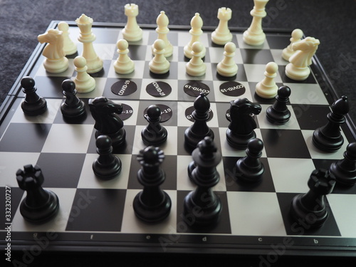 Chess pieces battling against  COVID-19  photo