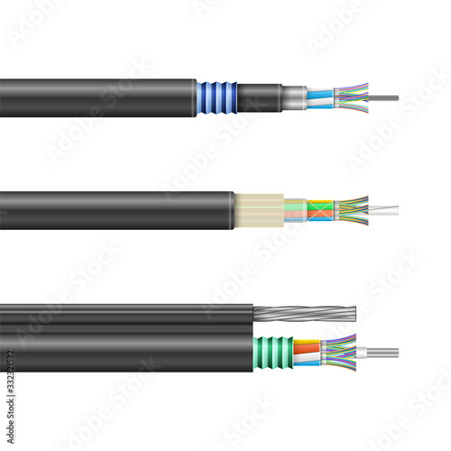 Fiber cable isolated realistic set icon. Vector illustration optical fibre on white background. Vector realistic icon fiber cable.