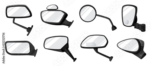 Side mirror vector cartoon set icon. Vector illustration auto glass on white background. Cartoon set icon side mirror.