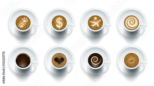 Coffee top vector realistic set icon. Vector illustration cup cappuccino on white background. Isolated realistic set icon coffee top .