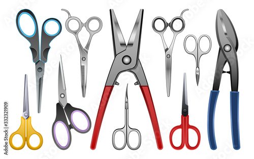 Scissor vector illustration on white background. Clippers vector realistic set icon. Isolated realistic set icon scissor.