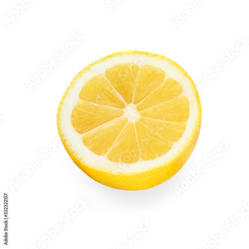Fresh Lemon fruit cut in a half isolated on a white background. Summer citrus food concept .