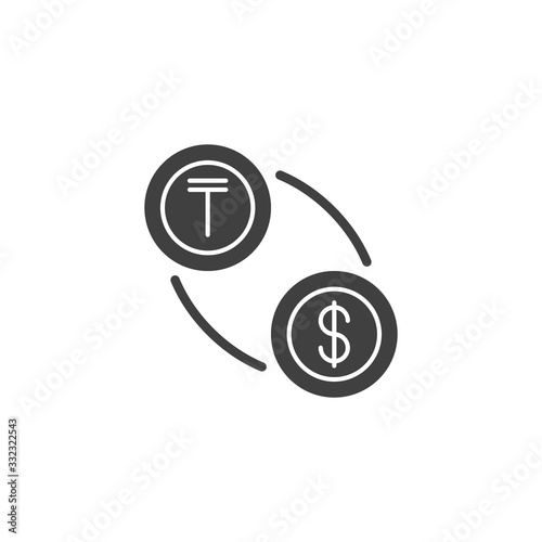 Tenge and dollar exchange vector icon. filled flat sign for mobile concept and web design. US dollar with tenge currency glyph icon. Symbol, logo illustration. Vector graphics