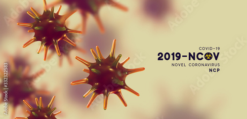 Novel Coronavirus (2019-nCoV). Virus Covid 19-NCP. Coronavirus nCoV denoted is single-stranded RNA virus. Background with realistic 3d viruses cells. Viral bacteria. vector illustration.