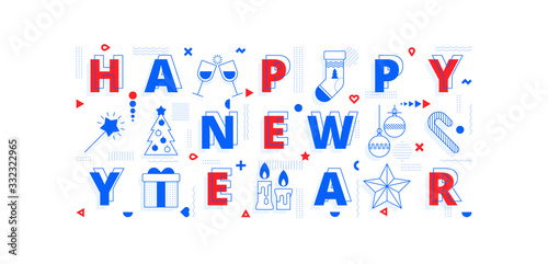Happy New Year - geometric font in memphis style
