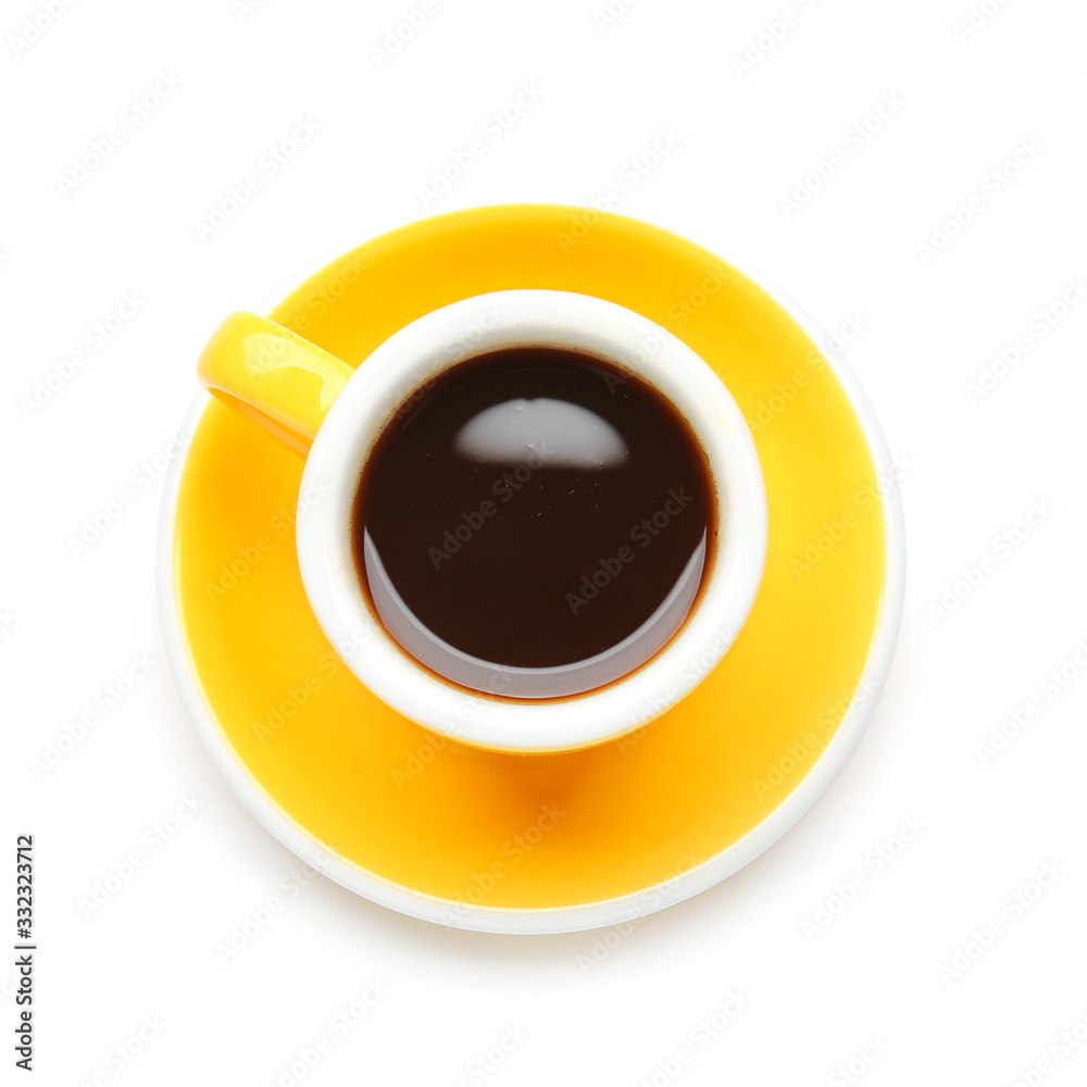 Cup of hot coffee on white background, top view Cup of hot coffee on white background, top view