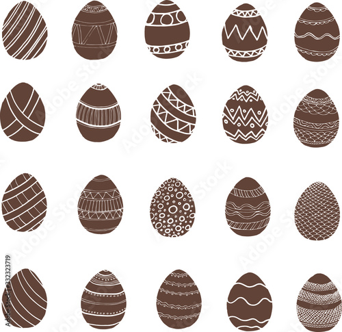 Easter background, chocolate eggs with patterns, suitable for cards, wallpaper, background, print. Will look great in a festive interior and paraphernalia. create an atmosphere of happiness