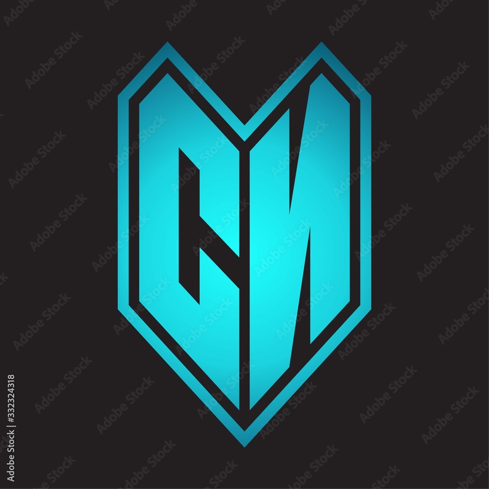 CN Logo monogram with emblem line style isolated on blue gradient colors CN Logo monogram with emblem line style isolated on blue gradient colors