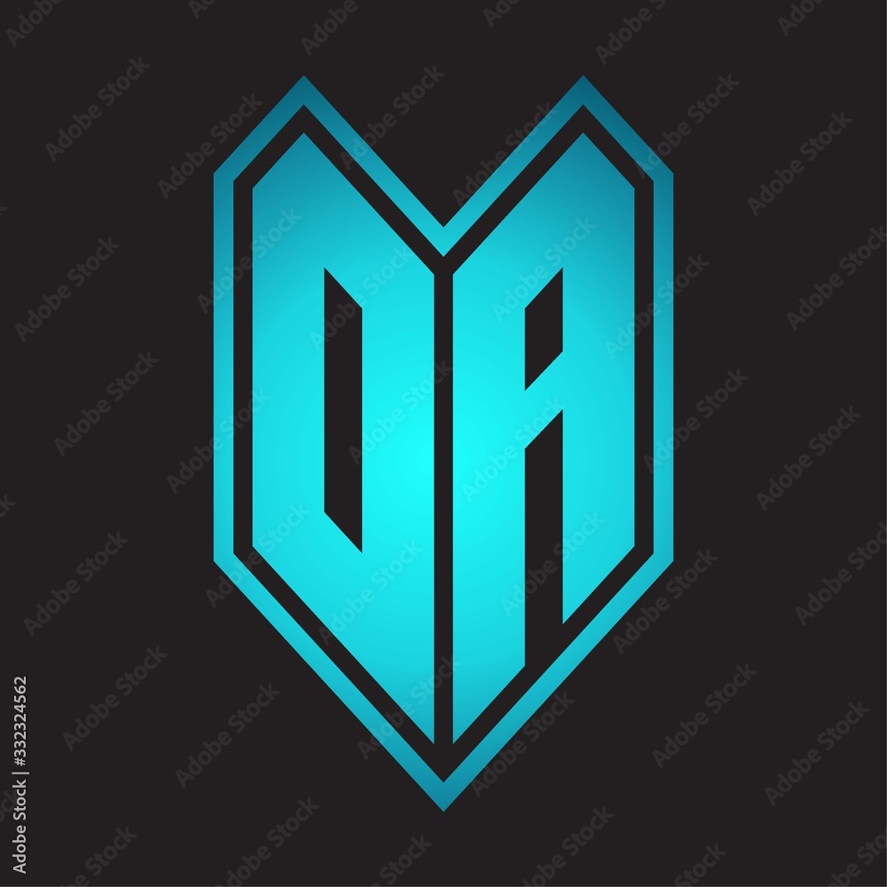DA Logo monogram with emblem line style isolated on blue gradient colors DA Logo monogram with emblem line style isolated on blue gradient colors