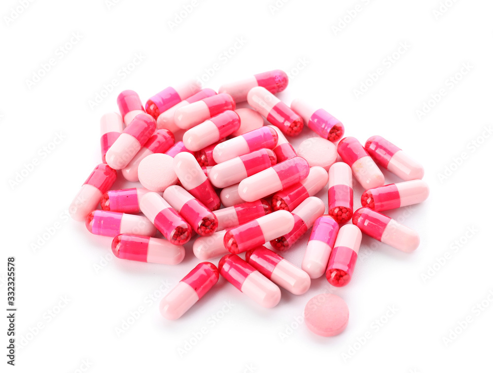 Heap of different pills on white background Heap of different pills on white background