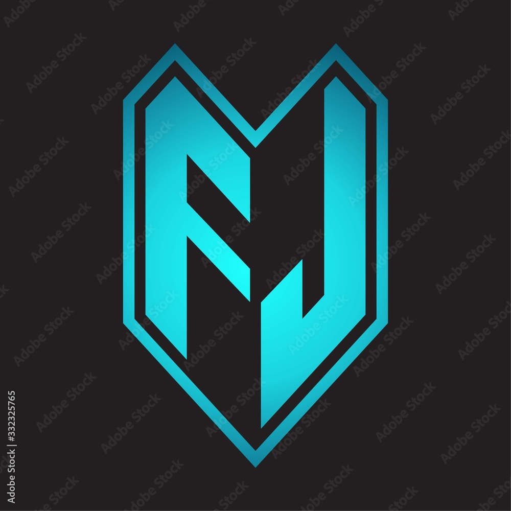 FJ Logo monogram with emblem line style isolated on blue gradient colors FJ Logo monogram with emblem line style isolated on blue gradient colors
