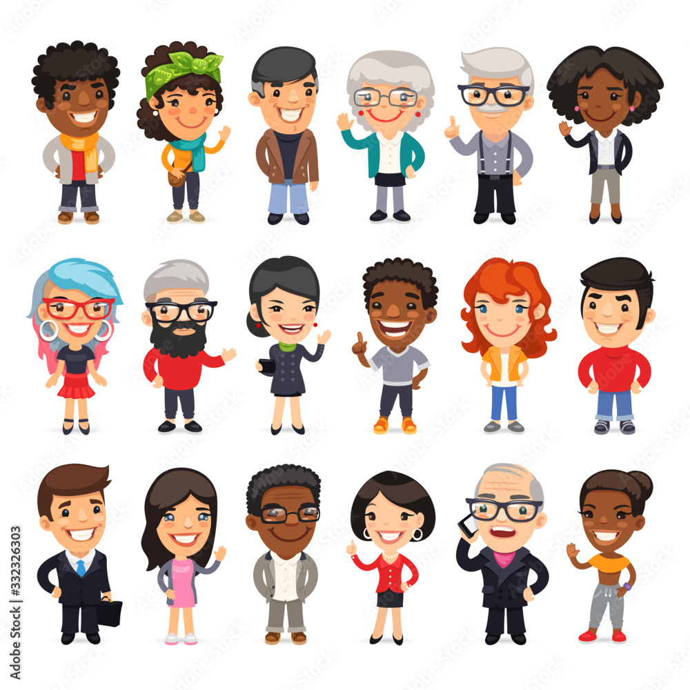 Flat cartoon characters collection. Isolated on white background. Clipping paths included.