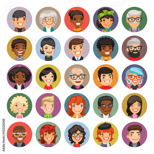 Flat cartoon avatars collection of people. Isolated on white background. Clipping paths included.