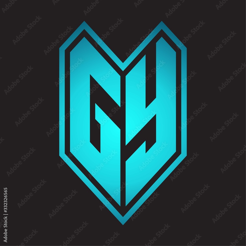 GY Logo monogram with emblem line style isolated on blue gradient colors GY Logo monogram with emblem line style isolated on blue gradient colors