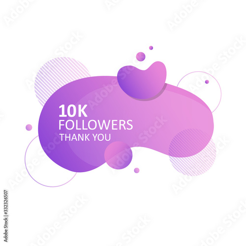 10000 or 10k followers, thank you congratulation card. Geometric liquid shape. Color gradient. Vector illustration for social networks.