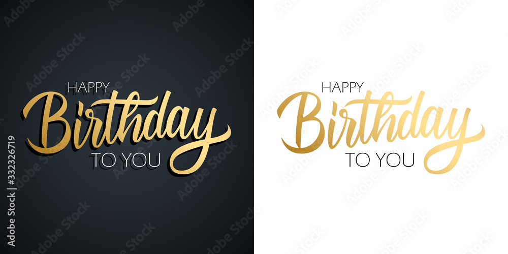 Happy Birthday celebrate set. Greeting cards with golden colored hand lettering text design. Vector illustration.