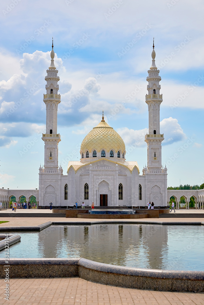 Beautiful white mosque in Bulgars. Republic of Tatarstan, Russia. Islam, religion and architecture.