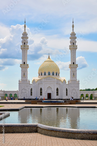 Beautiful white mosque in Bulgars. Republic of Tatarstan, Russia. Islam, religion and architecture.