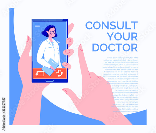 Phone Video Call to the Doctor Through the Application on the Smartphone Online Medical Advice Concept