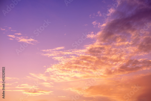 Colorful cloudy sky at sunset. Gradient color. Sky texture. Abstract natural background