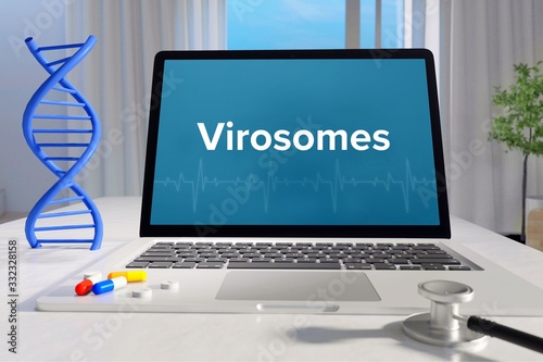 Virosomes – Medicine/health. Computer in the office with term on the screen. Science/healthcare photo