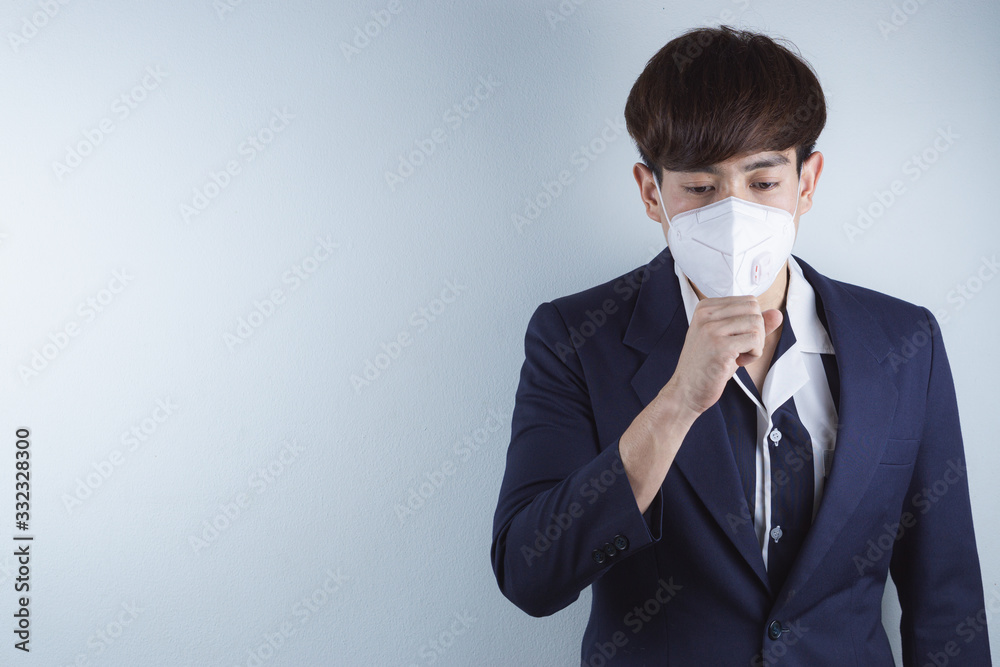 The business man coughing flu from coronavirus and pm 2.5. Coronavirus and Air pollution pm 2.5 concept. The business man coughing flu from coronavirus and pm 2.5. Coronavirus and Air pollution pm 2.5 concept.