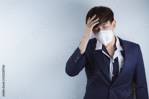 The business man coughing flu from coronavirus and pm 2.5. Coronavirus and Air pollution pm 2.5 concept.