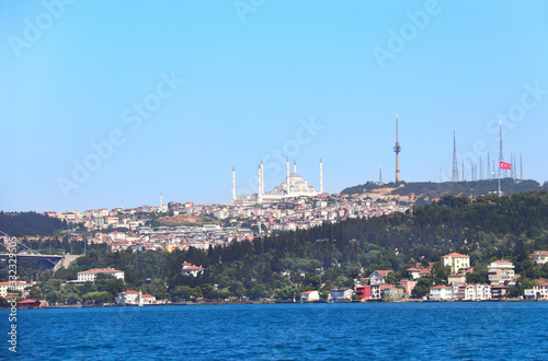 View from the Bosphorus to Camlica Mosque, Istanbul, Turkey