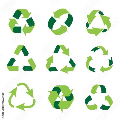 Recycle icon collection. Recycling and rotation arrow symbol set