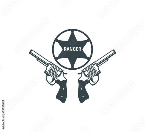 two guns and star ranger symbol vector graphic design for cowboys club