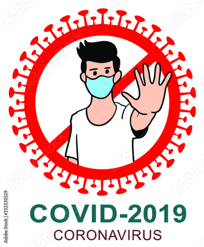 A men in a protective mask shows his hand the stop  to Mers Corona Virus, MERS-COV, covid-2019 