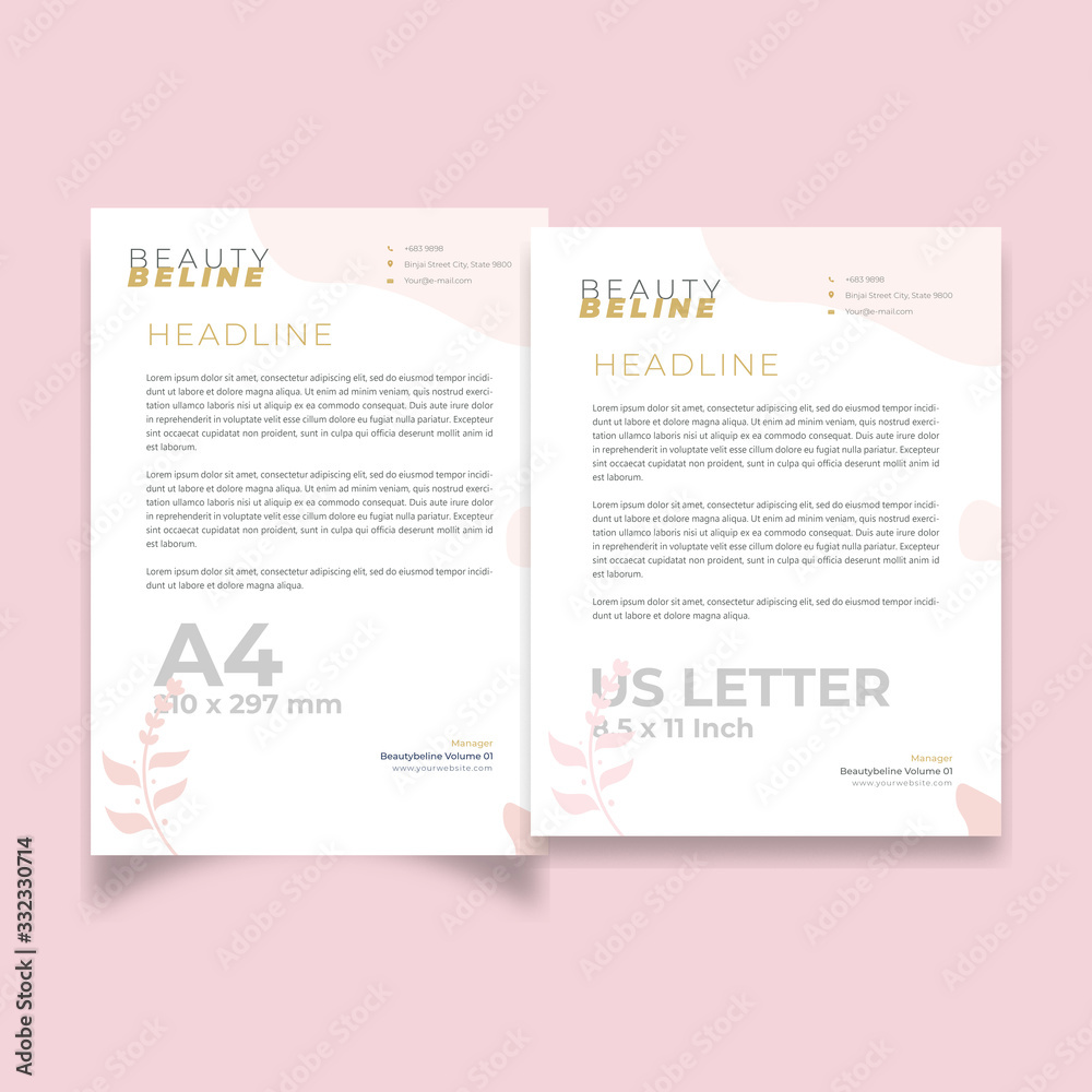 Letterhead layout with pink corner abstract background Minimalist design template