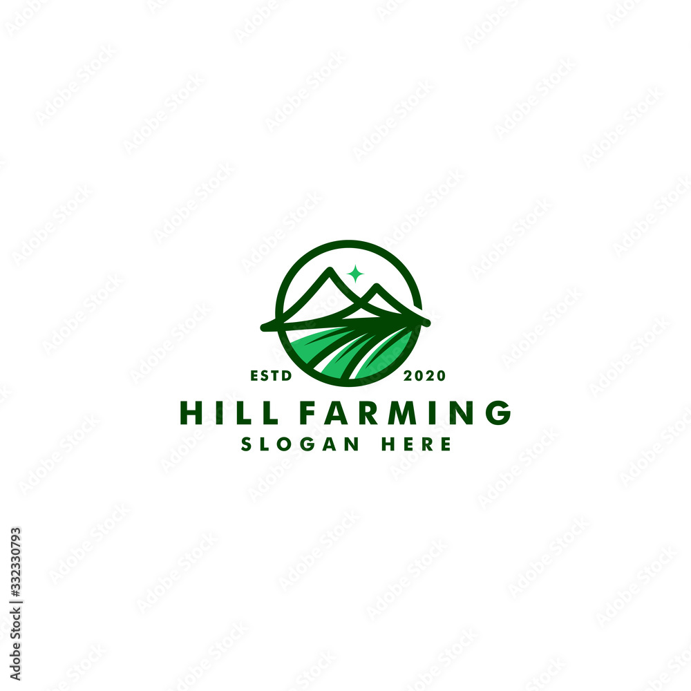 Hill Farm logo design template, Organic icon template vector ...