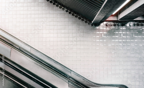 Fototapeta Naklejka Na Ścianę i Meble -  Mock up Subway Station Escalator with Free Space for mockup photos, frames, ad and prints. Realistic 3d render illustration