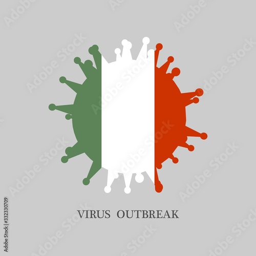 Abstract virus silhouette. Coronavirus virus danger relative illustration. Medical research theme. Virus epidemic alert. Flag of the Italy