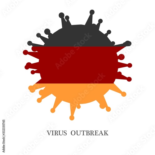 Abstract virus silhouette. Coronavirus virus danger relative illustration. Medical research theme. Virus epidemic alert. Flag of the Germany