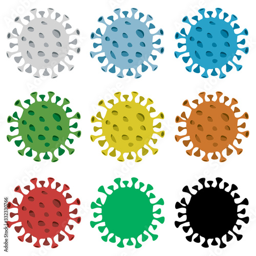 Covid-19, 2019-nCoV, Coronavirus disease logo vector illustration. Floating China pathogen respiratory influenza covid virus cells design in vector.