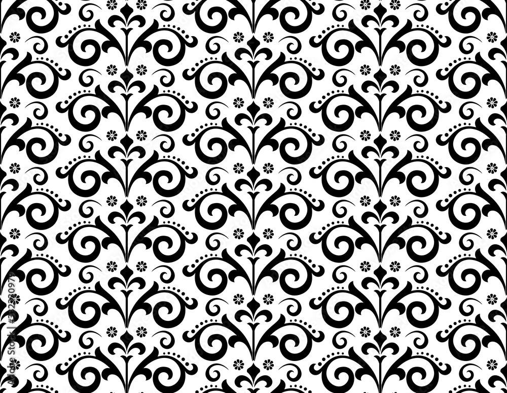 Flower geometric pattern. Seamless vector background. White and black ornament. Ornament for fabric, wallpaper, packaging. Decorative print