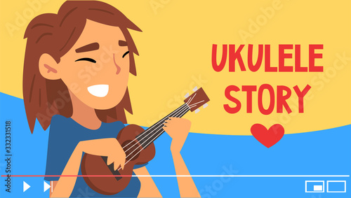 Young Woman Blogger Streaming Her Vlog Vector Illustration. Entertainment Vlog Concept