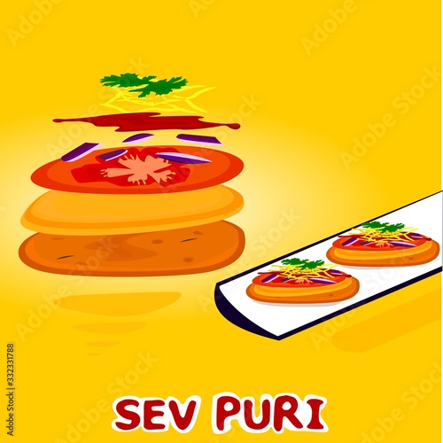 Sev Puri indian mumbai street Food Vector