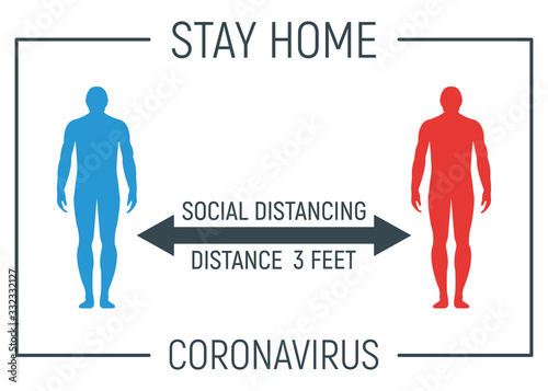 Stay home and social distancing banner, label epidemic coronavirus, quotation, silhouette people character stand, concept vector illustration.