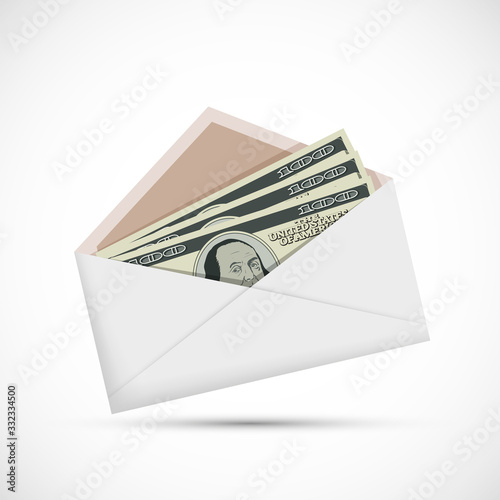 Money currency dollar banknote in envelope. Bribe and corruption