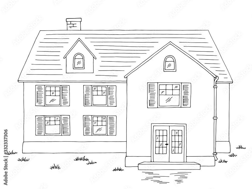 House exterior building graphic black white sketch illustration vector