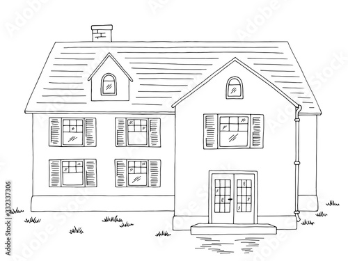 House exterior building graphic black white sketch illustration vector