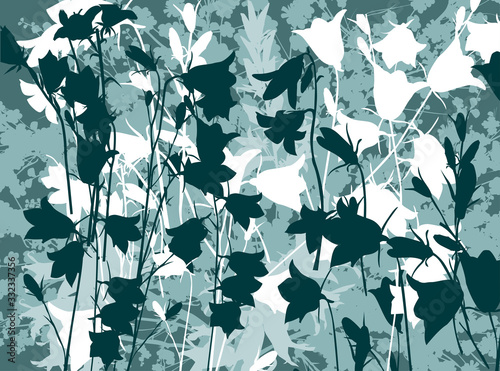 cyan bluebell silhouettes background