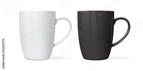white and black mugs isolated on white background  mock up