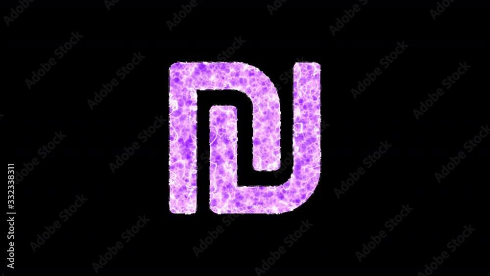 Symbol shekel sign shimmers in three colors: Purple, Green, Pink. In - Out loop. Alpha channel Premultiplied - Matted with color black Symbol shekel sign shimmers in three colors: Purple, Green, Pink. In - Out loop. Alpha channel Premultiplied - Matted with color black