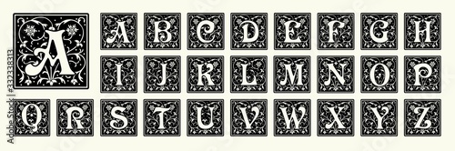 Vintage set capital letters, floral Monograms and beautiful filigree font. Art Deco, Nouveau, Modern style.