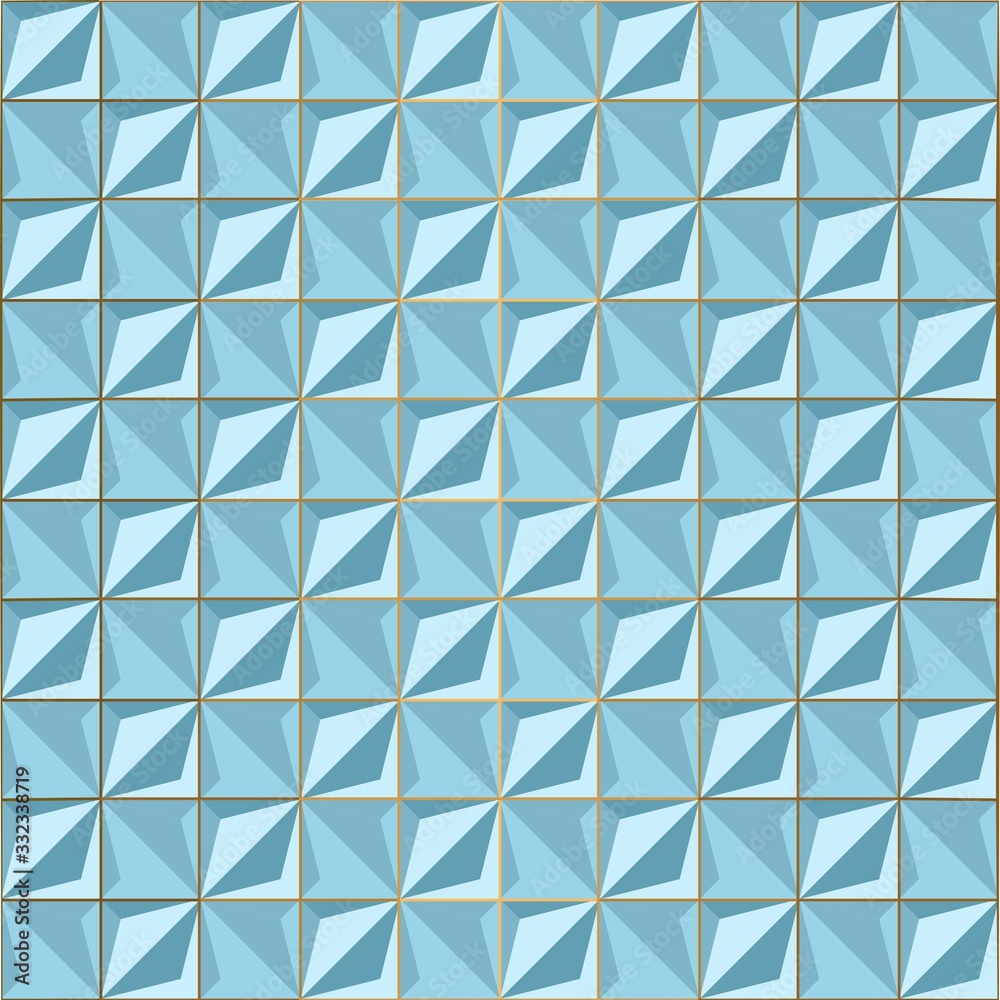 Seamless Blue volume 3D background of geometric shapes with gold accents. Templates for wallpaper, printing products, interiors, web design, packaging. Vector Seamless Blue volume 3D background of geometric shapes with gold accents. Templates for wallpaper, printing products, interiors, web design, packaging. Vector