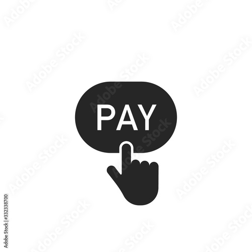 black finger push on pay button icon. Vector